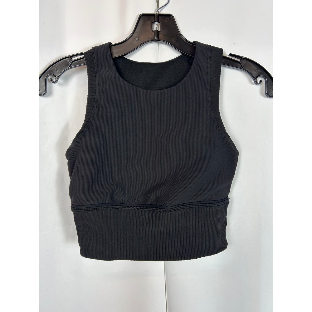 Lululemon Power Pivot Tank Ribbed Black High Neck Longline Crop Top Size 4